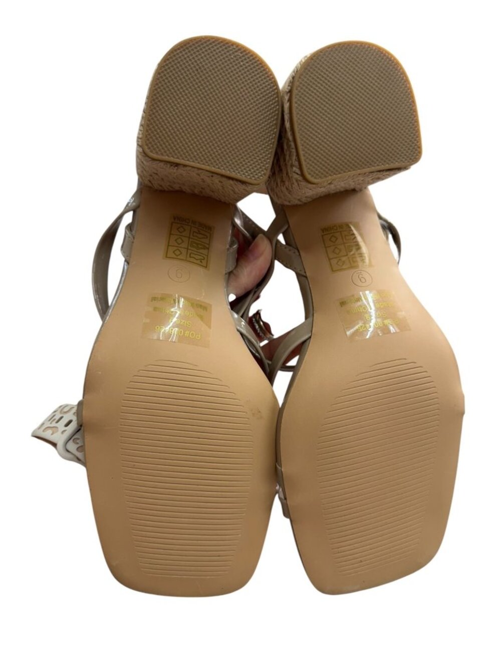 Journee Collection Olivina Taupe Faux Patent Leather Block Heel Sandals Size 9 - Picture 11 of 11
